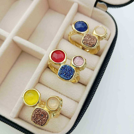 Anillo Bañado Oro 3 Piedras Ajustable