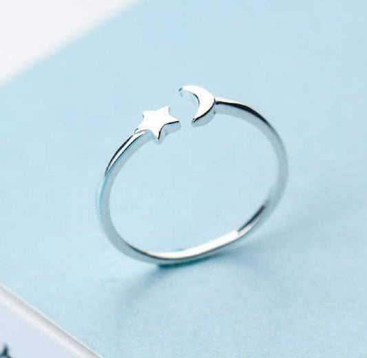 Anillo Plata925 Abierto Estrella y Luna