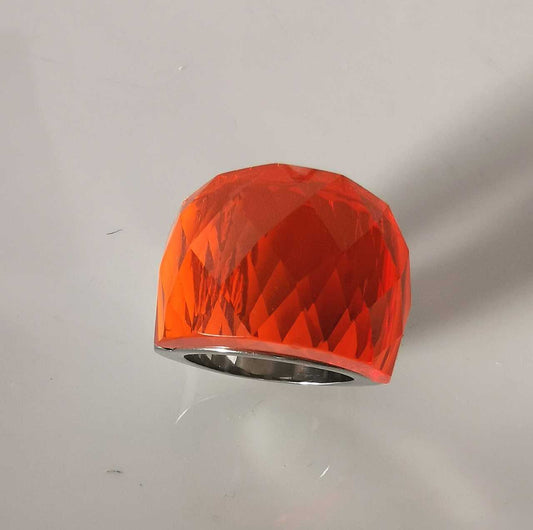 Anillo Cristal Naranjo Facetado Acero Quirúrgico