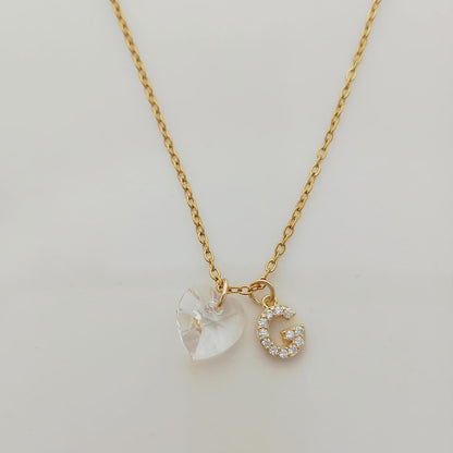 Collar Acero Quirurgico Dorado Colgante Letra Circones y Cristal Corazon 45cm
