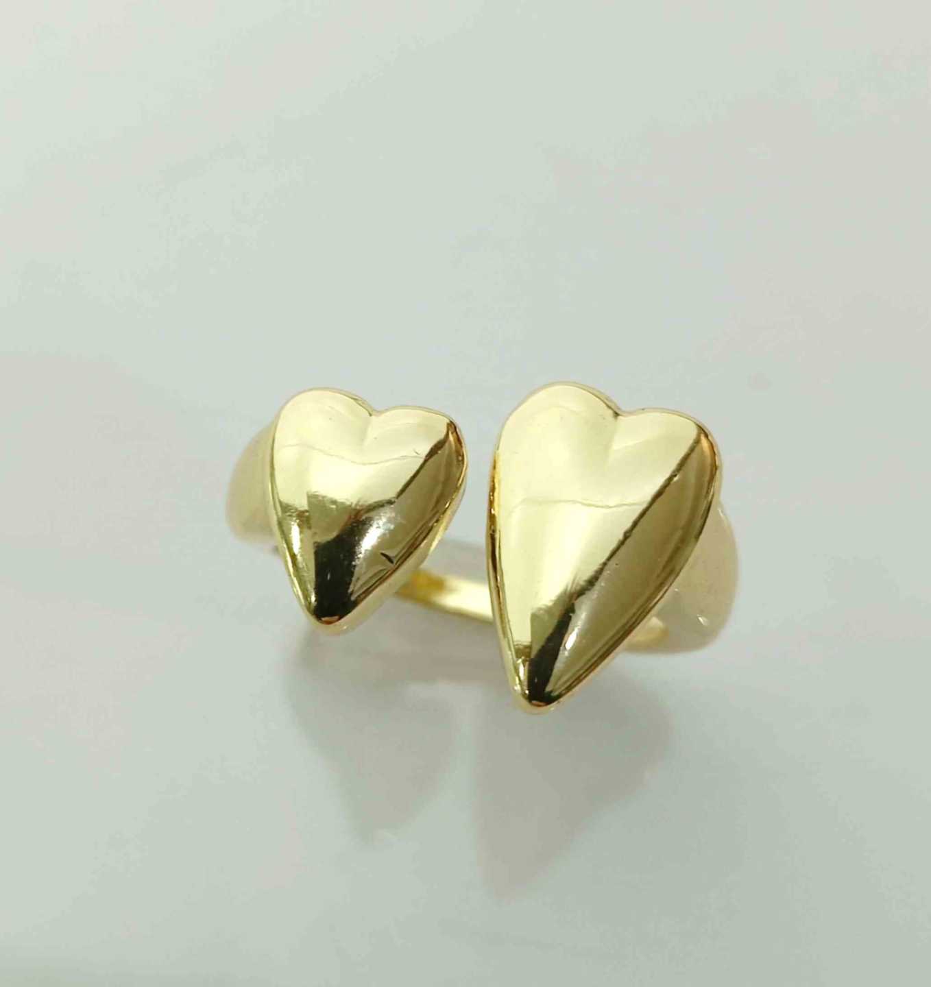 Anillo Bañado Oro 2 Corazones Ajustable