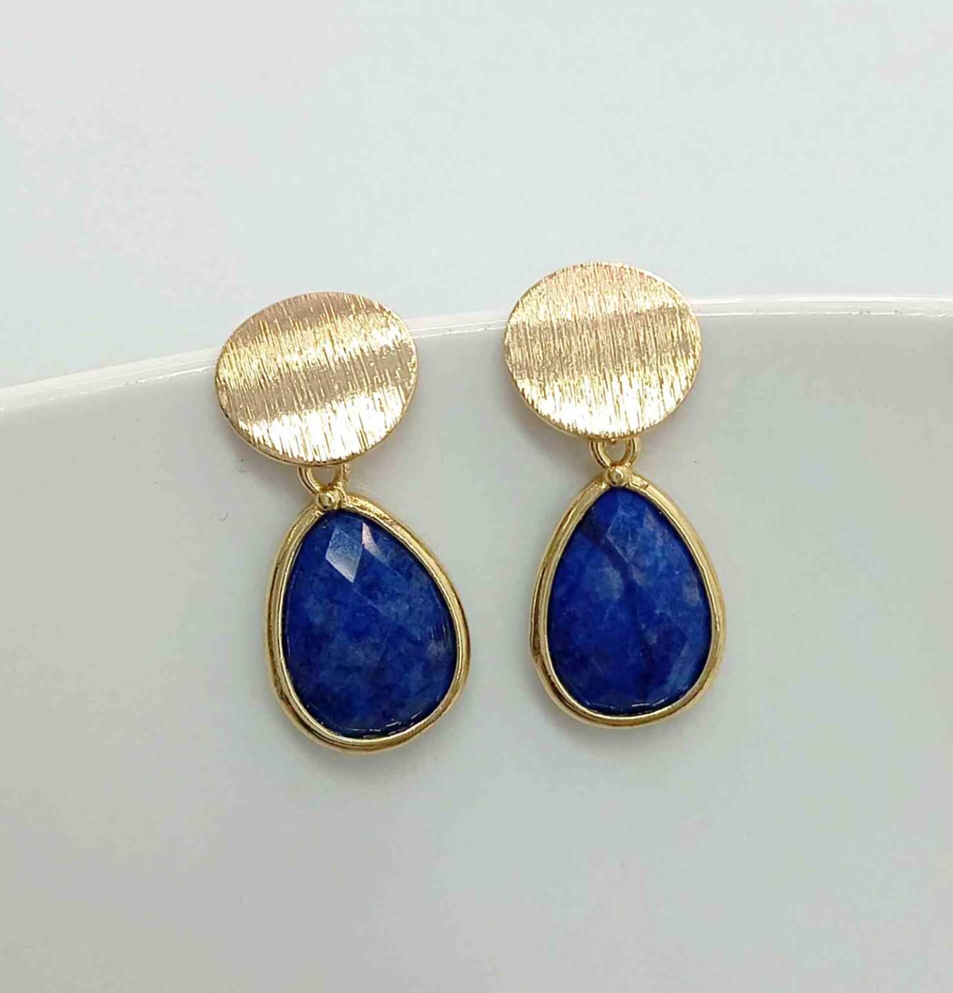 Aro Bañado en Oro 18K Colgante Piedras Lapizlazuli Forma Cota