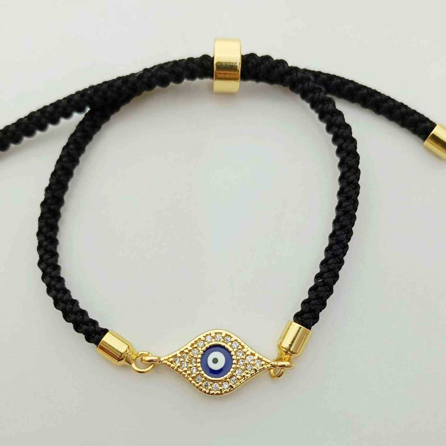 Pulsera Hilo Negro Ojo Turco Bañado en Oro 18k