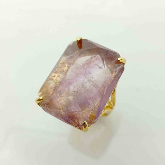 Anillo Bañado en Oro Piedra Rectanculo Colores
