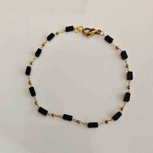 Pulsera Bañado en Oro Cristal Negro
