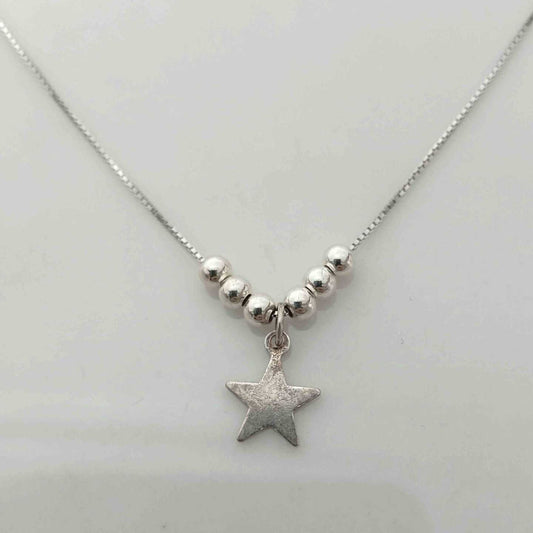 Collar Plata925 Pelotitas y Estrella Lisa