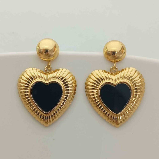 Aro de Acero QuirúrgicoDorado Colgante Corazon Negro