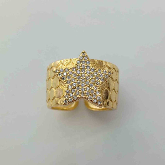Anillo Bañado Oro Estrella Circones Sobre Ancho 