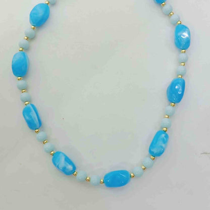 Collar Bañado en Oro 18k Piezas Acrílicas Grandes Turquesa y Menta Boho 45+5cm
