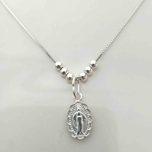 Collar Plata925 Pelotitas y Virgen Rayo