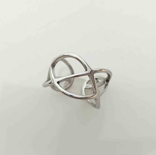 Anillo Acero Quirurgico Plateado Líneas Cruzadas