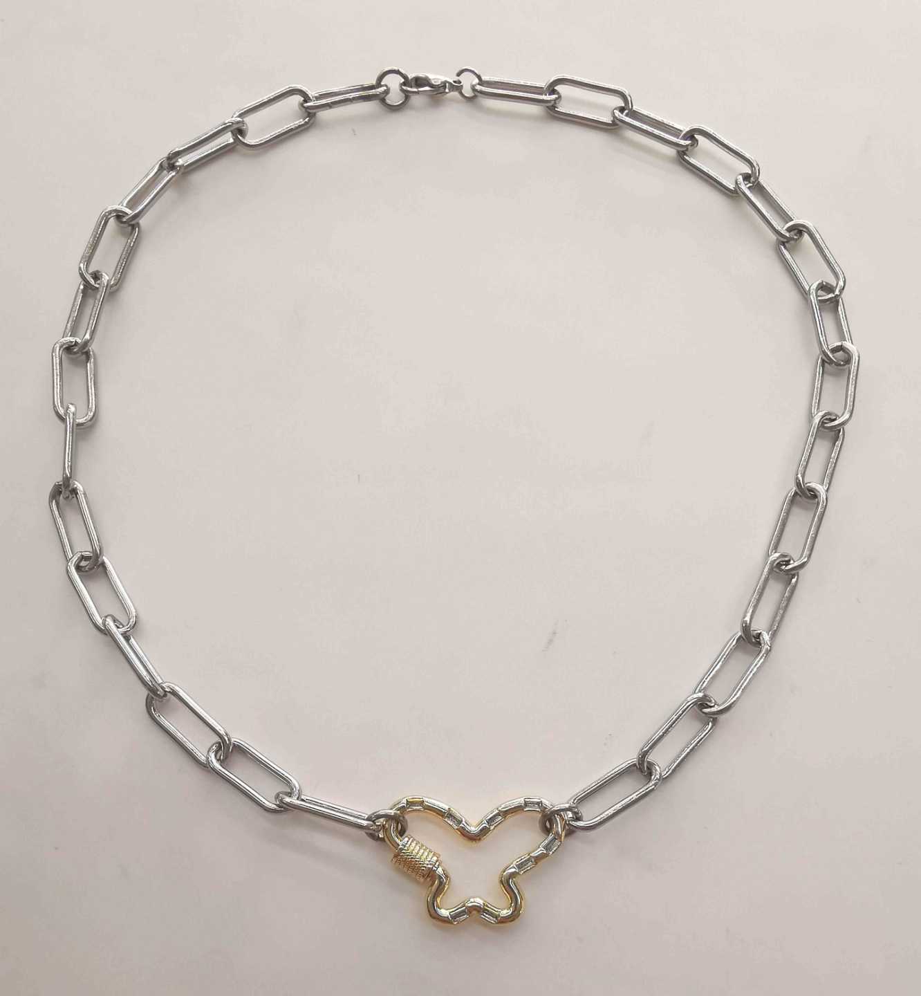 Collar Bañado Plata Eslabon Broche Mariposa