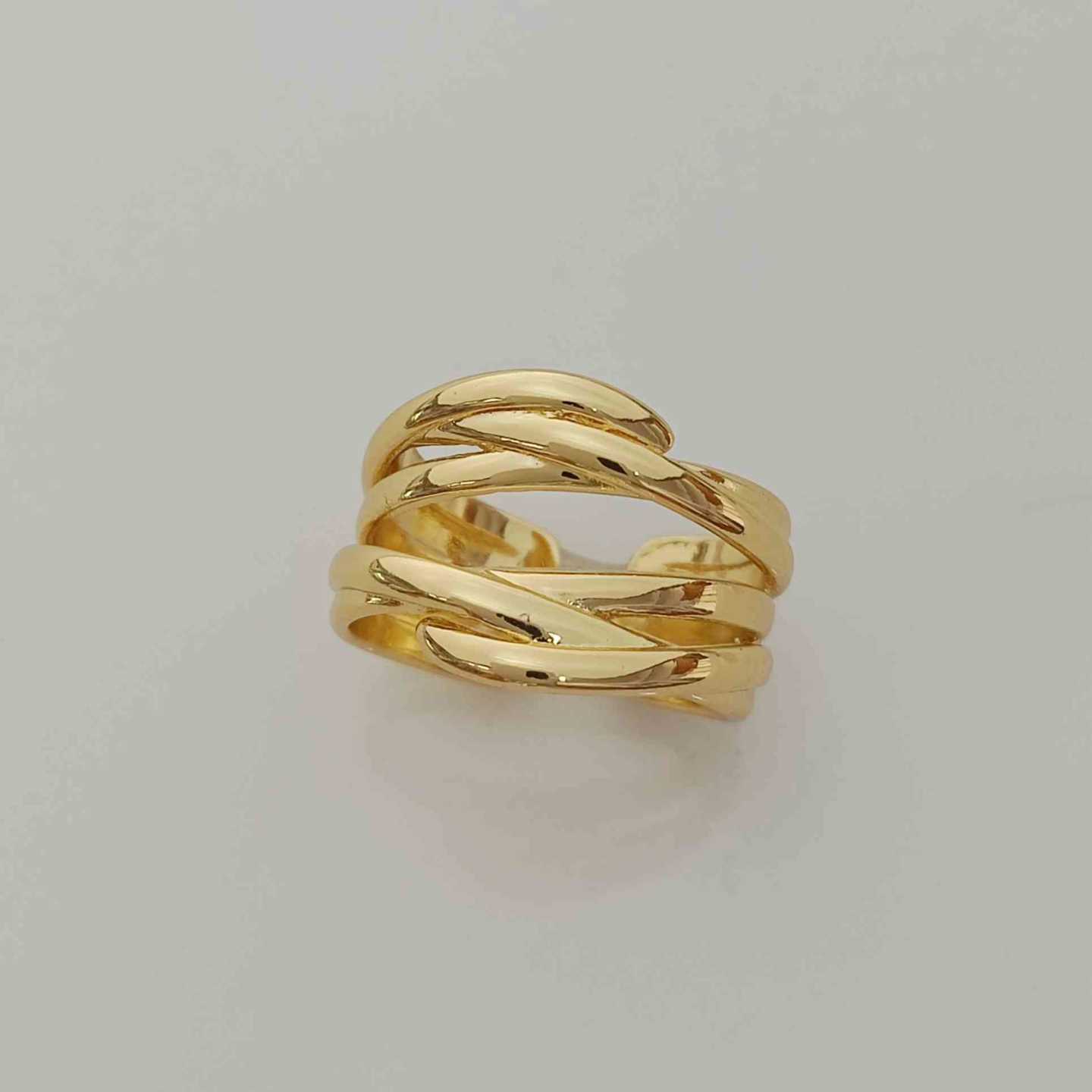 Anillo Bañado Oro 3 Lineas Cruzado Doble Ajustable