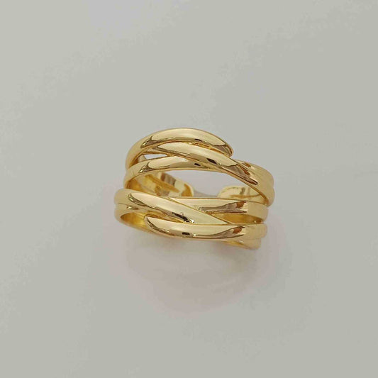 Anillo Bañado Oro 3 Lineas Cruzado Doble Ajustable