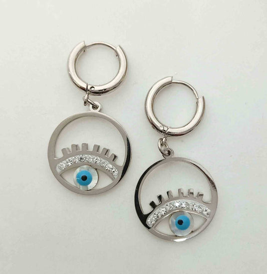 Aro Plateado Argolla 15mm Colgante Circulo Ojo Turco