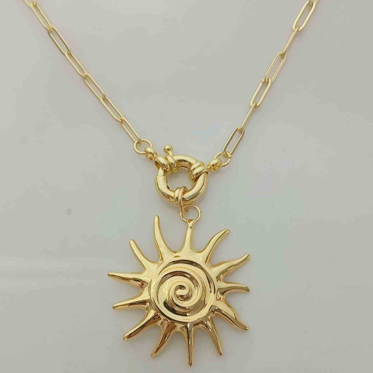 Collar Bañado En Oro Colgante Sol Grande 50cm