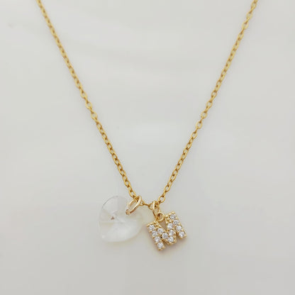 Collar Acero Quirurgico Dorado Colgante Letra Circones y Cristal Corazon 45cm