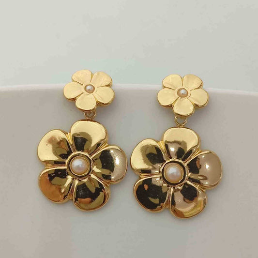 Aro de Acero Quirúrgico Dorado Flor Colgante Flor