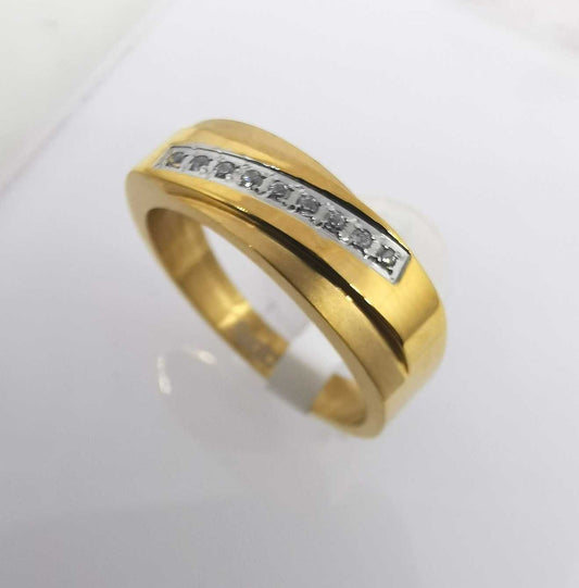Anillo Acero inoxidable Dorado Arenado Diagonal y Circones Oblicuo