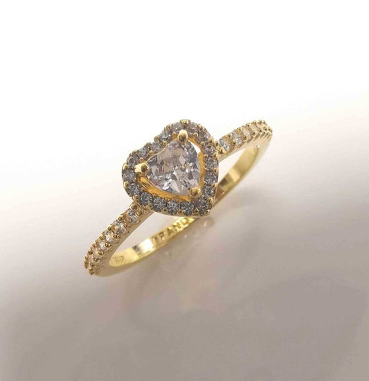 Anillo Bañado Oro Corazon Circon Grande