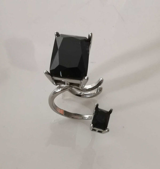 Anillo Acero inoxidable Plateado 1 Circones Grande 1 Circones Rectanculo Negro