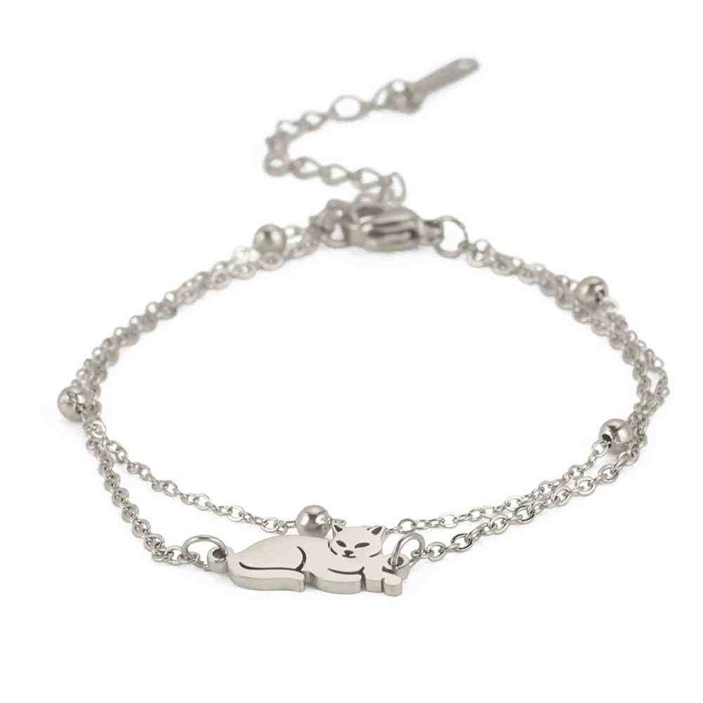Pulsera Plateada y Dorada Doble Gato