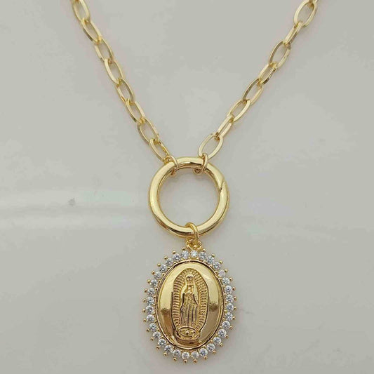 Collar Bañado En Oro Colgante Virgen Guararube Circones 60cm