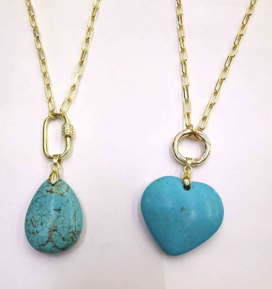 Collar Bañado Oro Colgante Piedra Turquesa 60cm