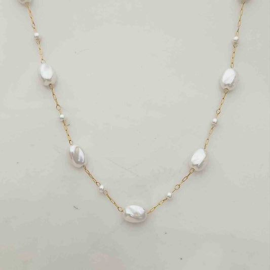 Collar de Acero Dorado Perla Imitacion Irrcular 45+5cm 