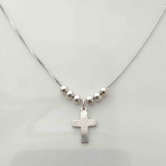 Collar Plata925 Cruz Liso y Pelotitas