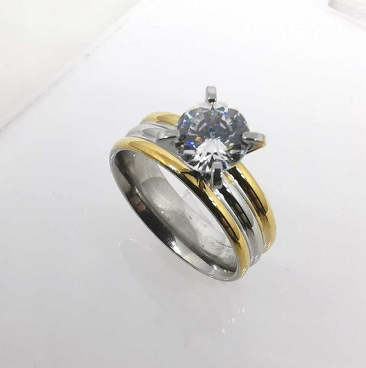 Anillo Acero inoxidable Bicolor Argollas 1 Circon