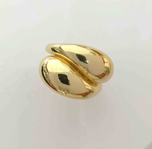 Anillo Bañado En Oro 2 Gota Juntos Ajustable