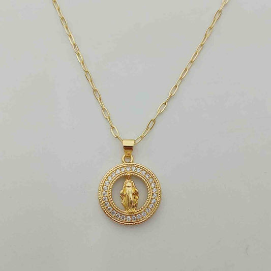 Collar Bañado en Oro 18k Virgen Rayo Circnes 45+5cm