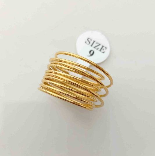 Anillo Acero inoxidable Dorado Alta Lineas Juntos 3 Lineas Bulto