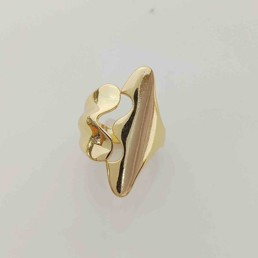 Anillo Bañado En Oro 18k 2 Sector Borde Ondulado Ajustable
