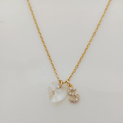 Collar Acero Quirurgico Dorado Colgante Letra Circones y Cristal Corazon 45cm
