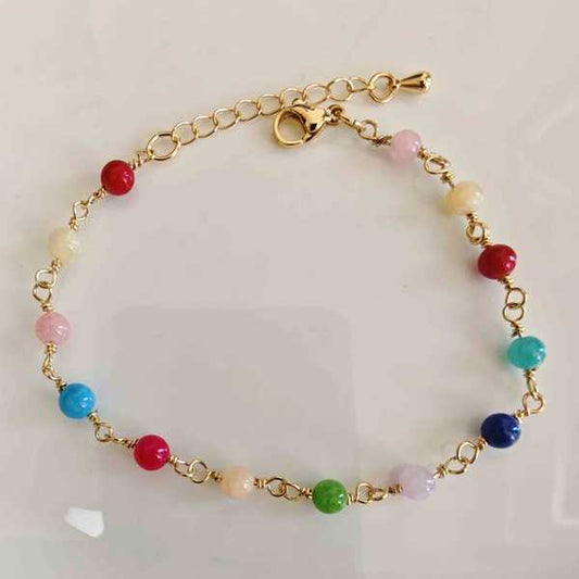 Pulsera Bañado en Oro Piedras Colores