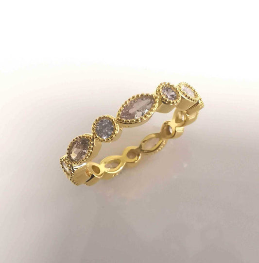 Anillo Bañado Oro Cintillo Redondo y Ovalo Circones