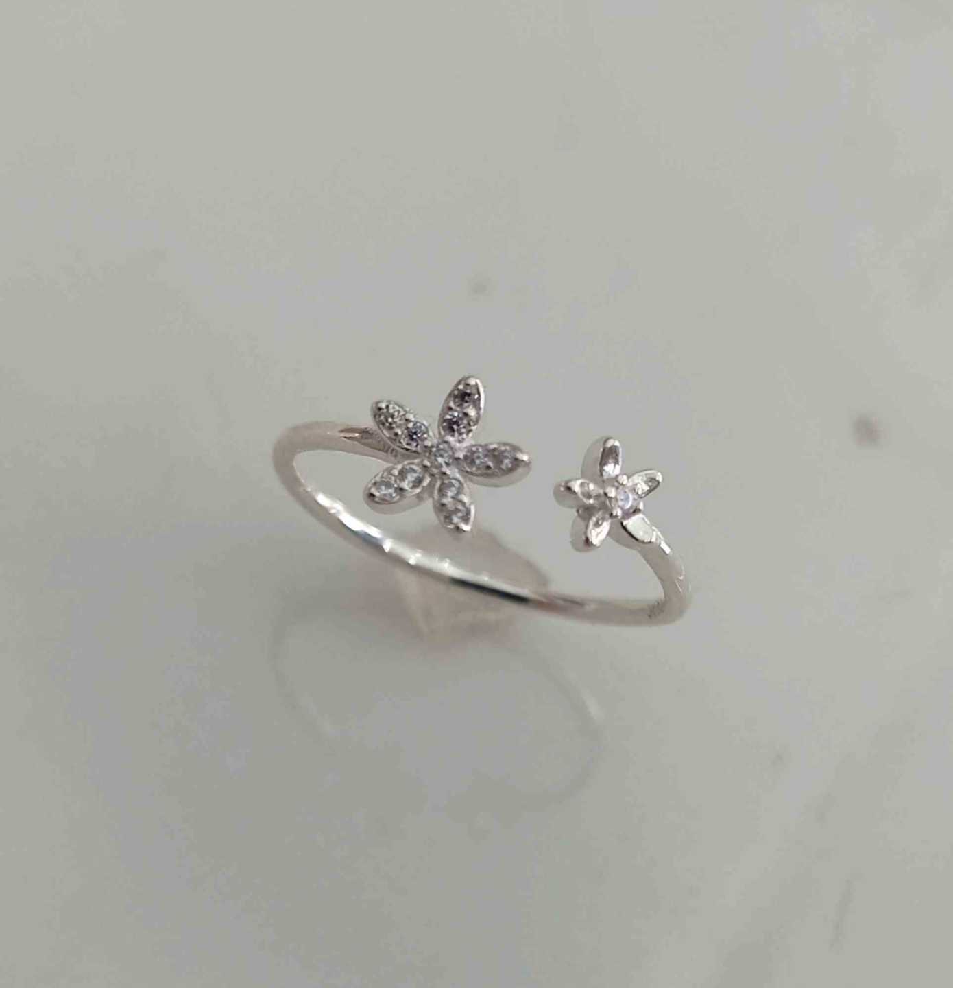 Anillo Plata925 Abierto 2 Flores Circones