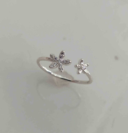 Anillo Plata925 Abierto 2 Flores Circones