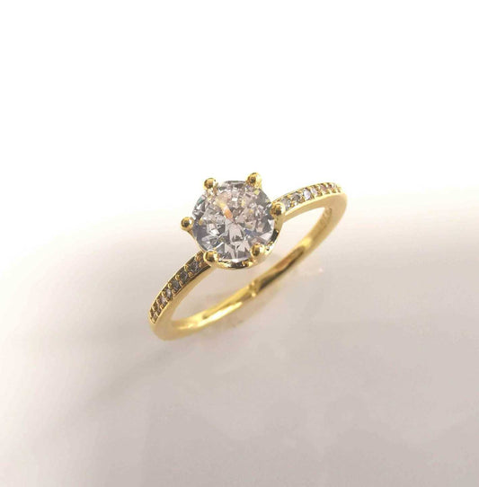 Anillo Bañado Oro Solitario Circon Medio Cintillo