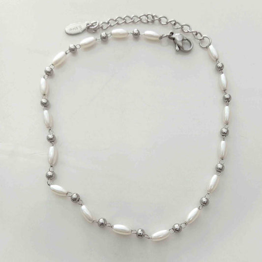 Tobillera Platada Perla Ovalo