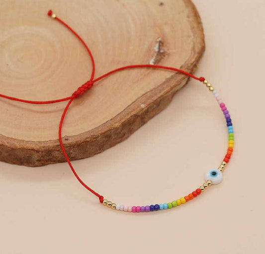 Pulsera Miyuki Colores Ojo Turco Hilo Rojo