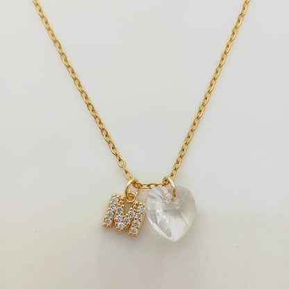 Collar Acero Quirurgico Dorado Colgante Letra Circones y Cristal Corazon 45cm