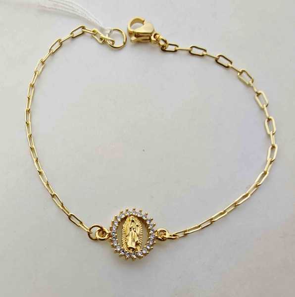 Pulsera Cobre Bañado en Oro 18k Eslabon Virgen Cuadalupe Circones