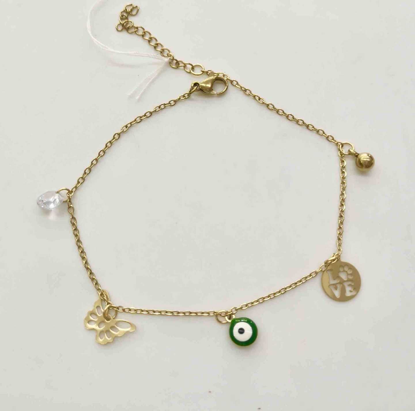 Tobillera Dorado Colg. Mariposa Love Ojo