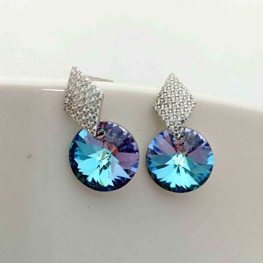 Aro Cancho Plata925 y Cristal Swarovski Elements Redondo Plano Lila 12mm