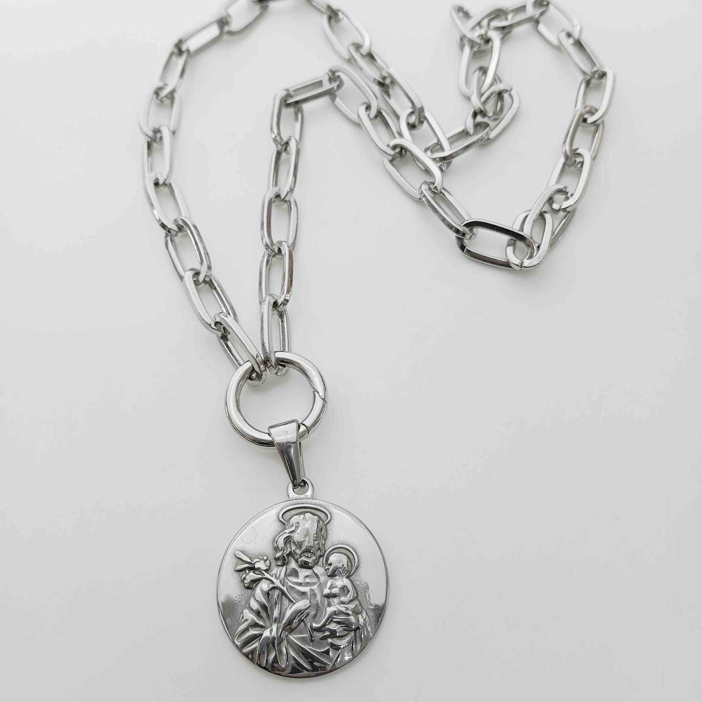 Collar Bañado Plata Colgante San Jose 50cm
