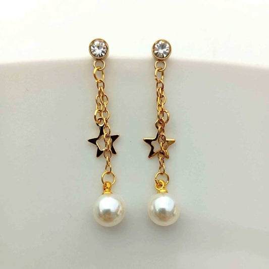 Aro Acero Dorado Colgante Estrella y Perla