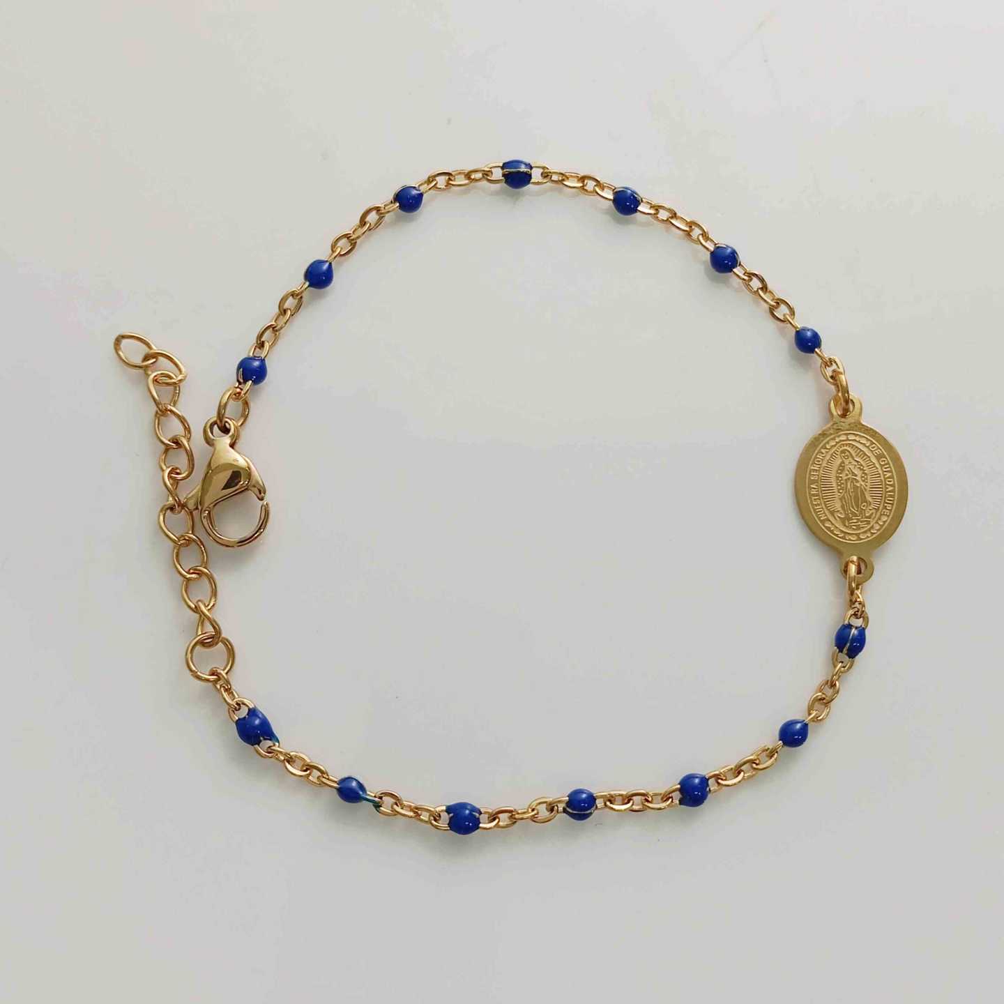 Pulsera Dorado Virgen Cuaralupe Cad. Plastica Colores